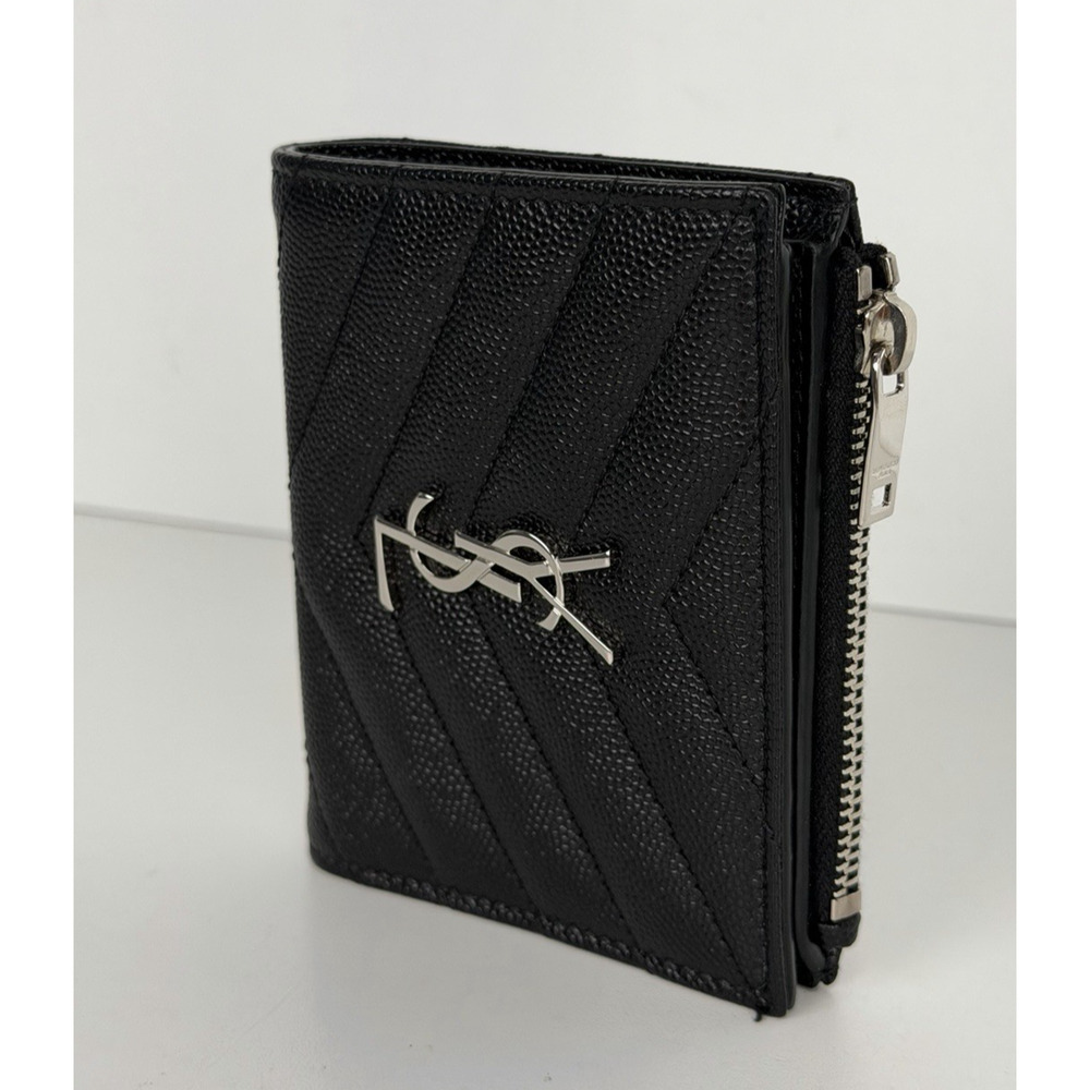 Saint Laurent Cassandre Matelasse Bifold Wallet in Black Grain de Poudre Leather